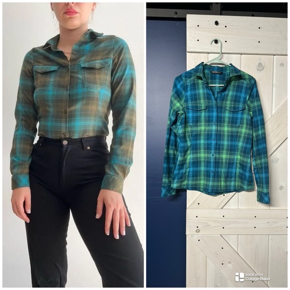 Arcteryx Women’s Addison Flannel Blue Green Checkered Size Small - Picture 1 of 7